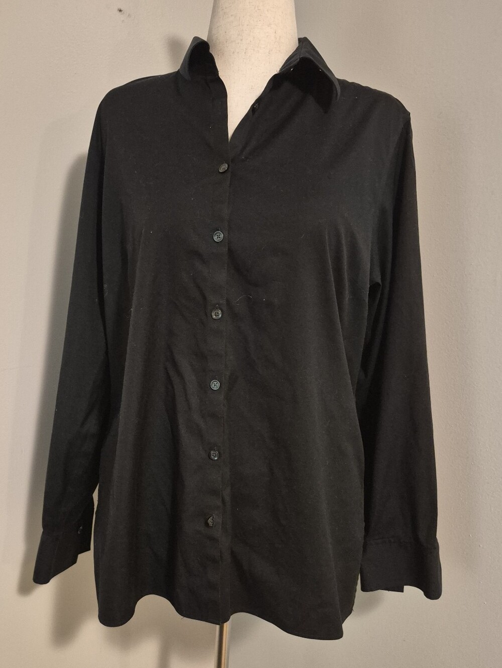 Eddie Bauer Black Long-Sleeve Button-Down Work XL Tall Stretch Wrinkle Resitant
